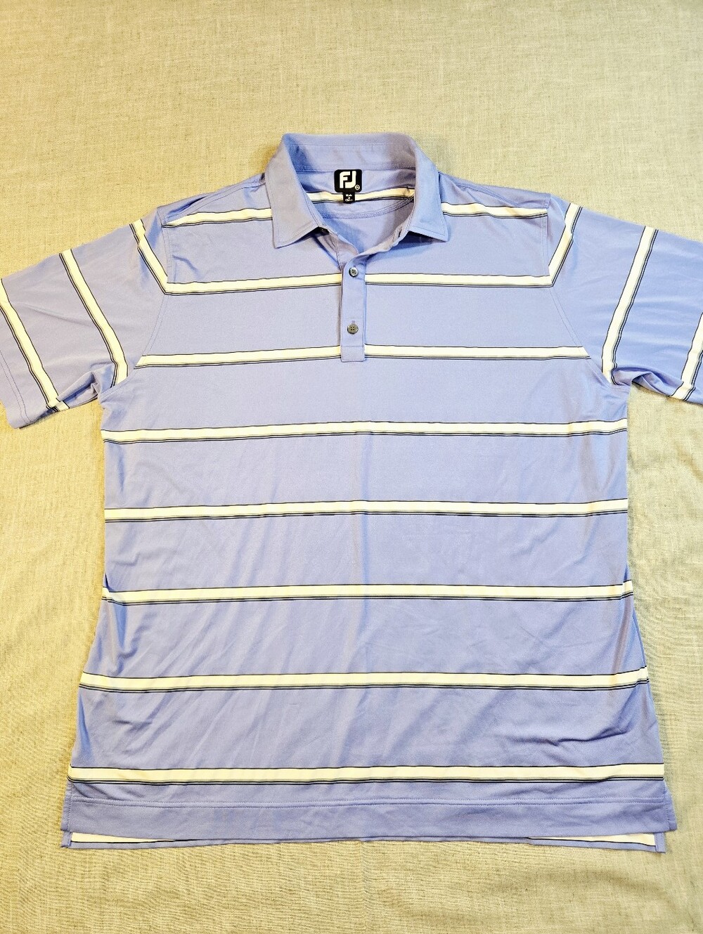FootJoy Mens 2XL Golf Polo Shirt Striped Lilac Blue Short Sleeve Performance